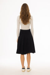 Black Pleated Denim Skirt