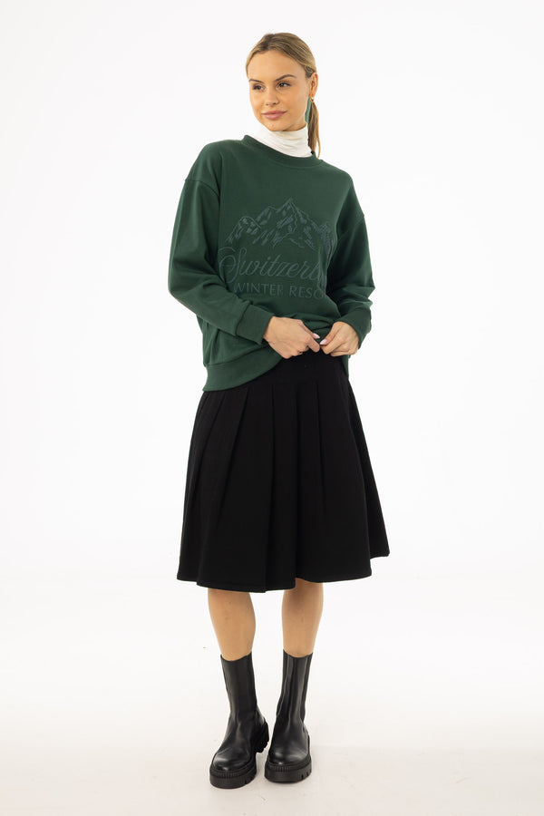 Black Pleated Denim Skirt