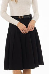 Black Pleated Denim Skirt