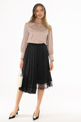Black Pleated Lace Trimmed Skirt