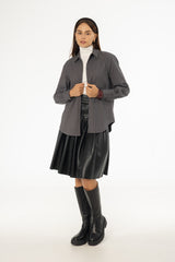 Black Pleated Leather Skirt