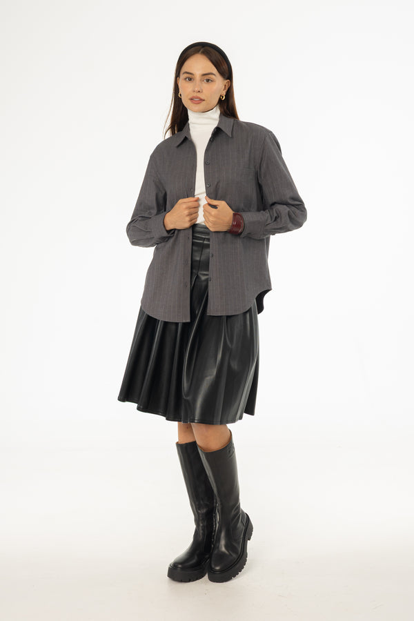 Black Pleated Leather Skirt