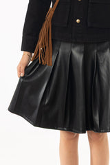 Black Pleated Leather Skirt