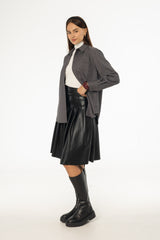 Black Pleated Leather Skirt
