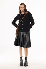 Black Pleated Leather Skirt