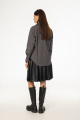 Black Pleated Leather Skirt