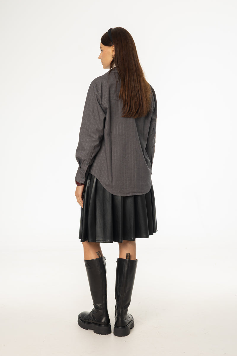 Black Pleated Leather Skirt