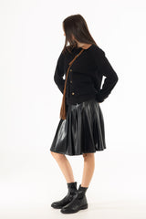 Black Pleated Leather Skirt