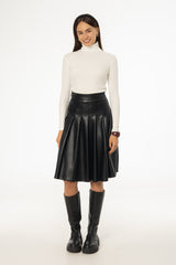 Black Pleated Leather Skirt