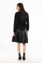 Black Pleated Leather Skirt
