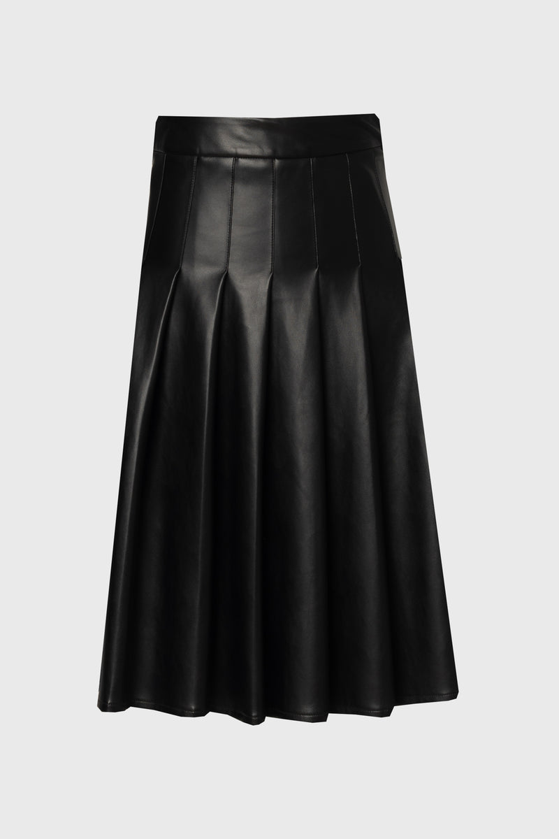 Black Pleated Leather Skirt