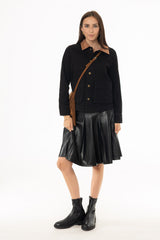 Black Pleated Leather Skirt