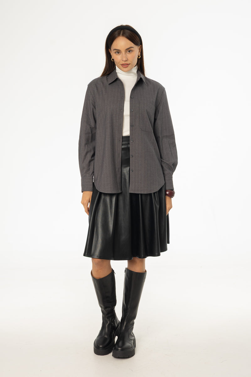 Black Pleated Leather Skirt