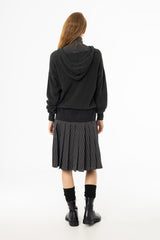 Grey Pinstripe Pleated Denim Skirt