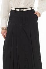 Black Pleated Satin Maxi Skirt