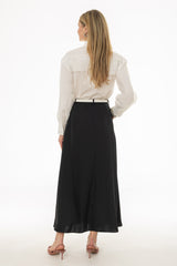 Black Pleated Satin Maxi Skirt