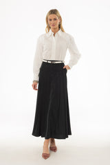 Black Pleated Satin Maxi Skirt