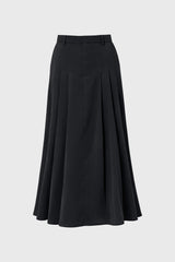 Black Pleated Satin Maxi Skirt