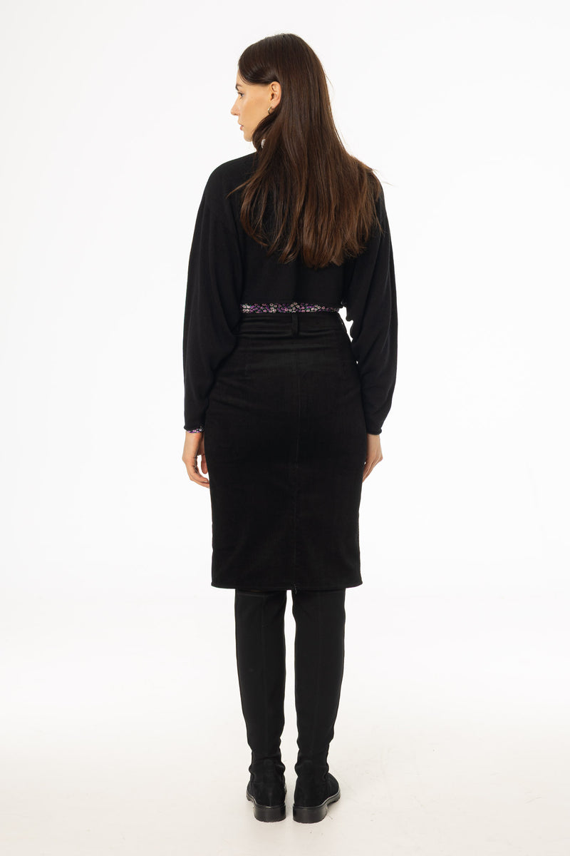Black Pocket Corduroy Pencil Skirt