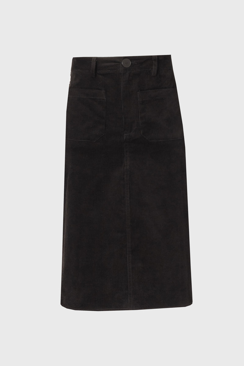 Black Pocket Corduroy Pencil Skirt