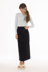 Black Pocket Stretch Denim Maxi Skirt