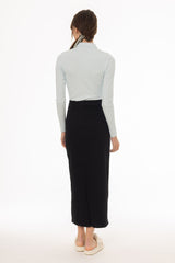 Black Pocket Stretch Denim Maxi Skirt