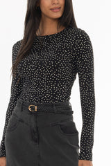 Black Polka Dot Printed T-Shirt