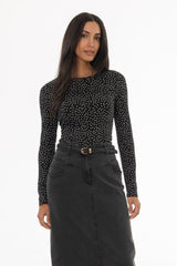 Black Polka Dot Printed T-Shirt