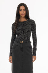 Black Polka Dot Printed T-Shirt