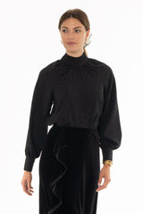 Black Polka Dot Tie Neck Top