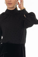 Black Polka Dot Tie Neck Top