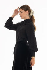 Black Polka Dot Tie Neck Top