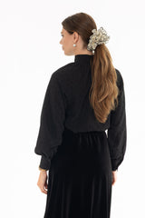 Black Polka Dot Tie Neck Top