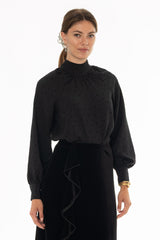Black Polka Dot Tie Neck Top