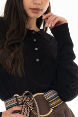 Black Polo Thin Knit Sweater