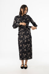 Black & Beige Side Tie Maxi Dress