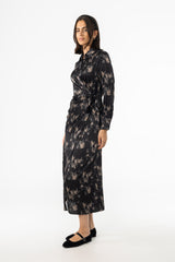 Black & Beige Side Tie Maxi Dress