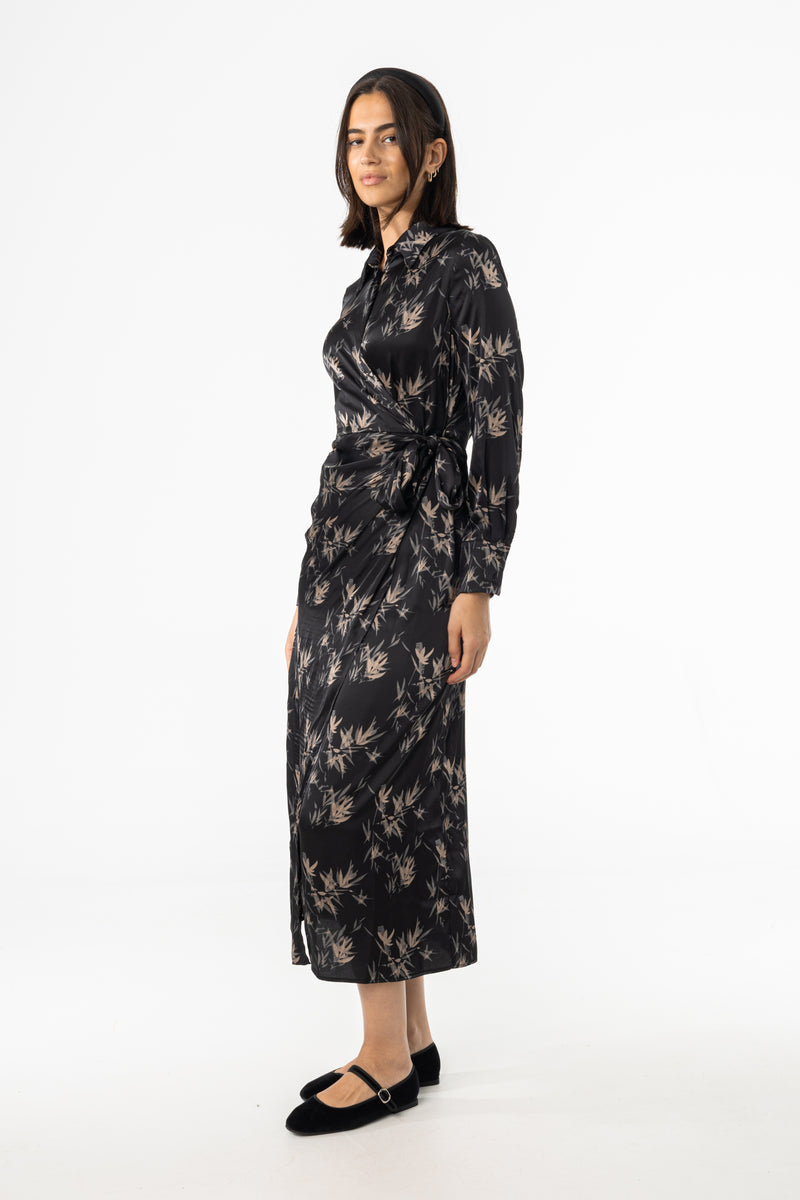 Black & Beige Side Tie Maxi Dress