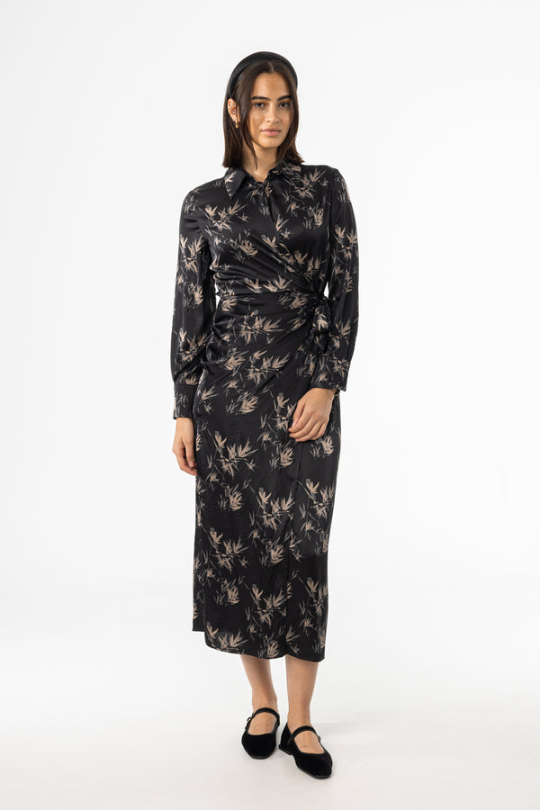 Black & Beige Side Tie Maxi Dress