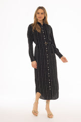 Black Printed Shirt Maxi Dress