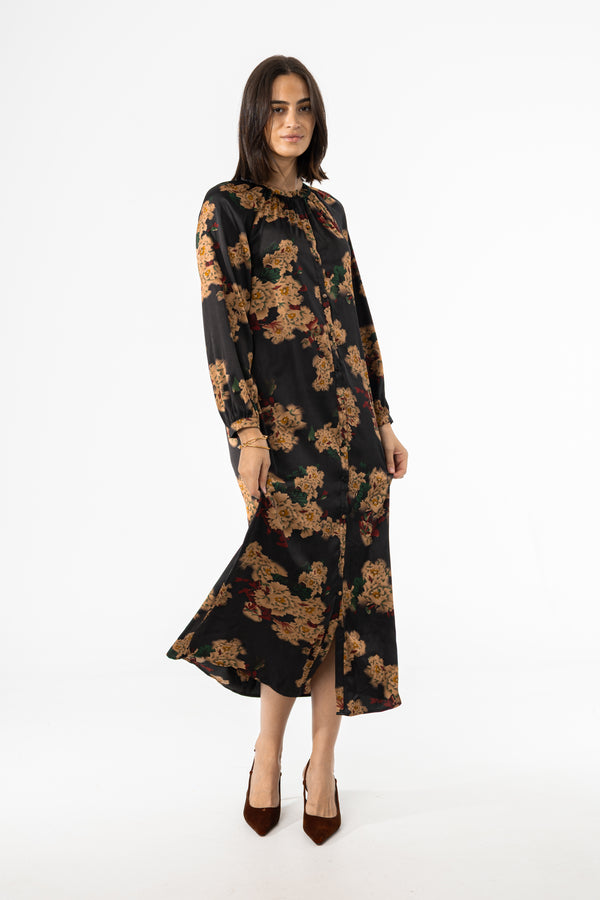 Black Multi Floral Printed Maxi Dress