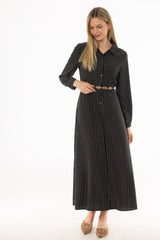 Black Printed Waisted Maxi Dress