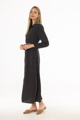 Black Printed Waisted Maxi Dress