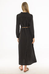 Black Printed Waisted Maxi Dress