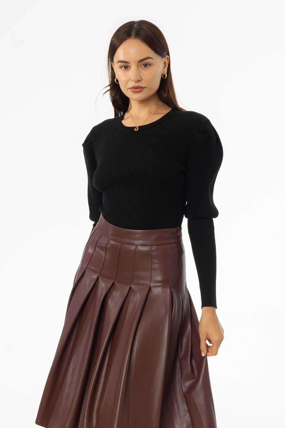 Black Puff Sleeve Knit Sweater Top – BLANK