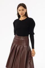 Black Puff Sleeve Knit Sweater Top