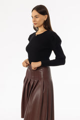 Black Puff Sleeve Knit Sweater Top