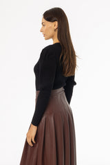 Black Puff Sleeve Knit Sweater Top