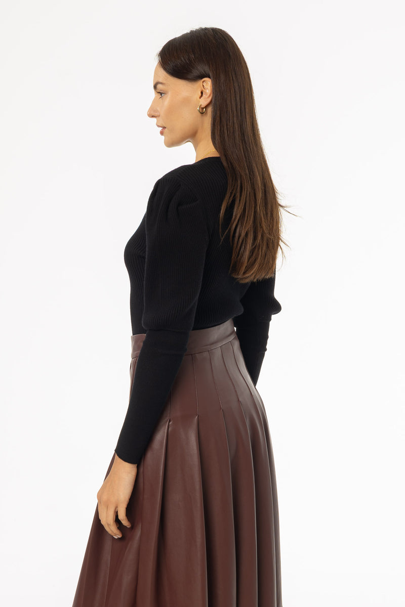 Black Puff Sleeve Knit Sweater Top