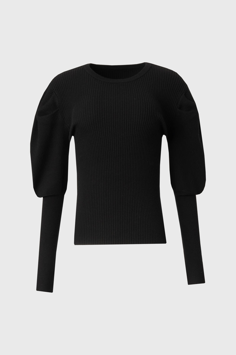 Black Puff Sleeve Knit Sweater Top